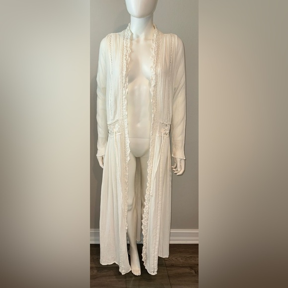 JEN’S PIRATE BOOTY white cotton crochet boho duster beach coverup maxi dress M/L - Picture 3 of 12